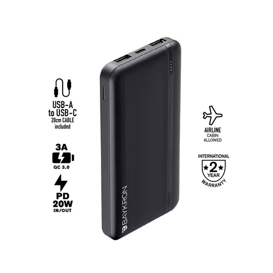 BASIC Power Bank 10000 mAh, USB-C PD 20W and USB-A QC 3.0 - Black