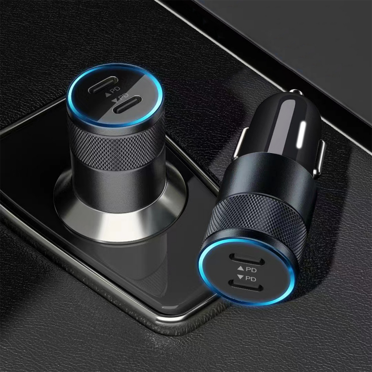 BASIC Car Charger Dual USB-C 40W PD 3.0 PORTS Aluminium Alloy Fast Charging with LED