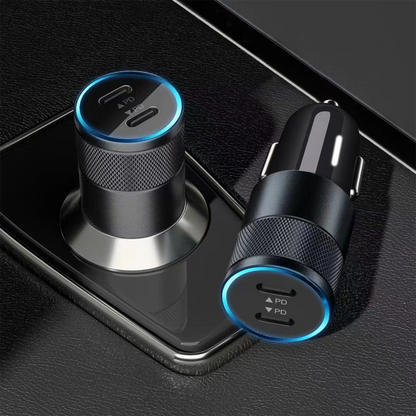 BASIC Car Charger Dual USB-C 40W PD 3.0 PORTS Aluminium Alloy Fast Charging with LED