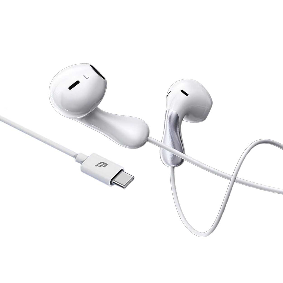 BASIC Earphones USB-C with Microphone - White & Silver