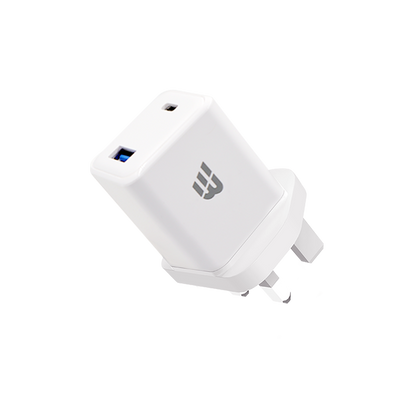 BASIC CHARGER UK Dual Ports 20W USB-C & 18W USB-A Two fast charging ports - White