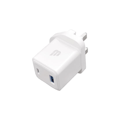 BASIC CHARGER UK Dual Ports 20W USB-C & 18W USB-A Two fast charging ports - White