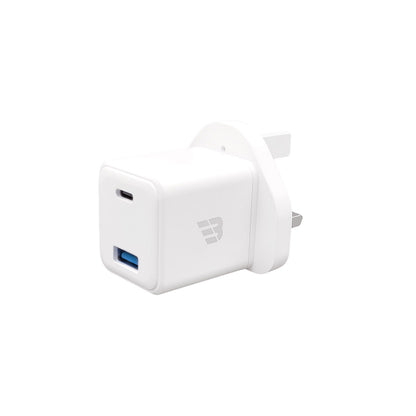 BASIC CHARGER UK Dual Ports 20W USB-C & 18W USB-A Two fast charging ports - White