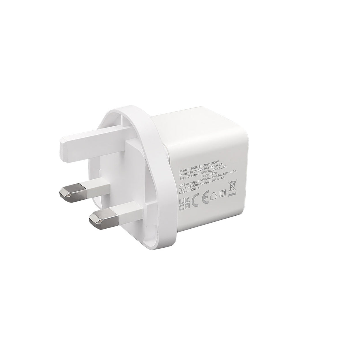 BASIC CHARGER UK Dual Ports 20W USB-C & 18W USB-A Two fast charging ports - White
