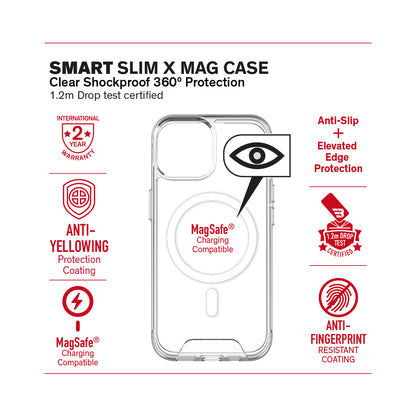 BAYKRON Smart Slim X Mag Case for iPhone 15 6.1" Air Cushion Shockproof Protection and MagSafe® Compatible - Clear