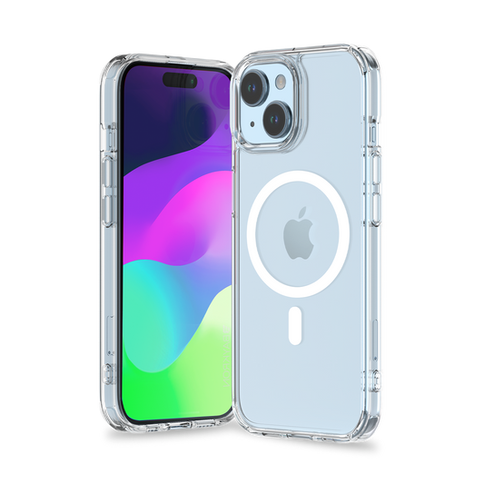 BAYKRON Premium Slim Mag Case for iPhone® 15 Plus 6.7" with Air Cushion Shockproof Protection and MagSafe® Compatible - Clear