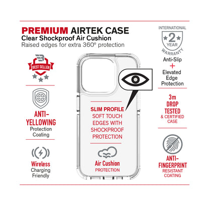 BAYKRON Premium AirTek Pro Case for iPhone® 15 Pro 6.1" with Air Cushion Shockproof Protection - Clear