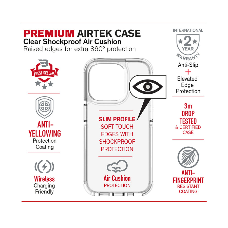 BAYKRON Premium AirTek Pro Case for iPhone® 15 Pro Max 6.7" with Air Cushion Shockproof Protection - Clear