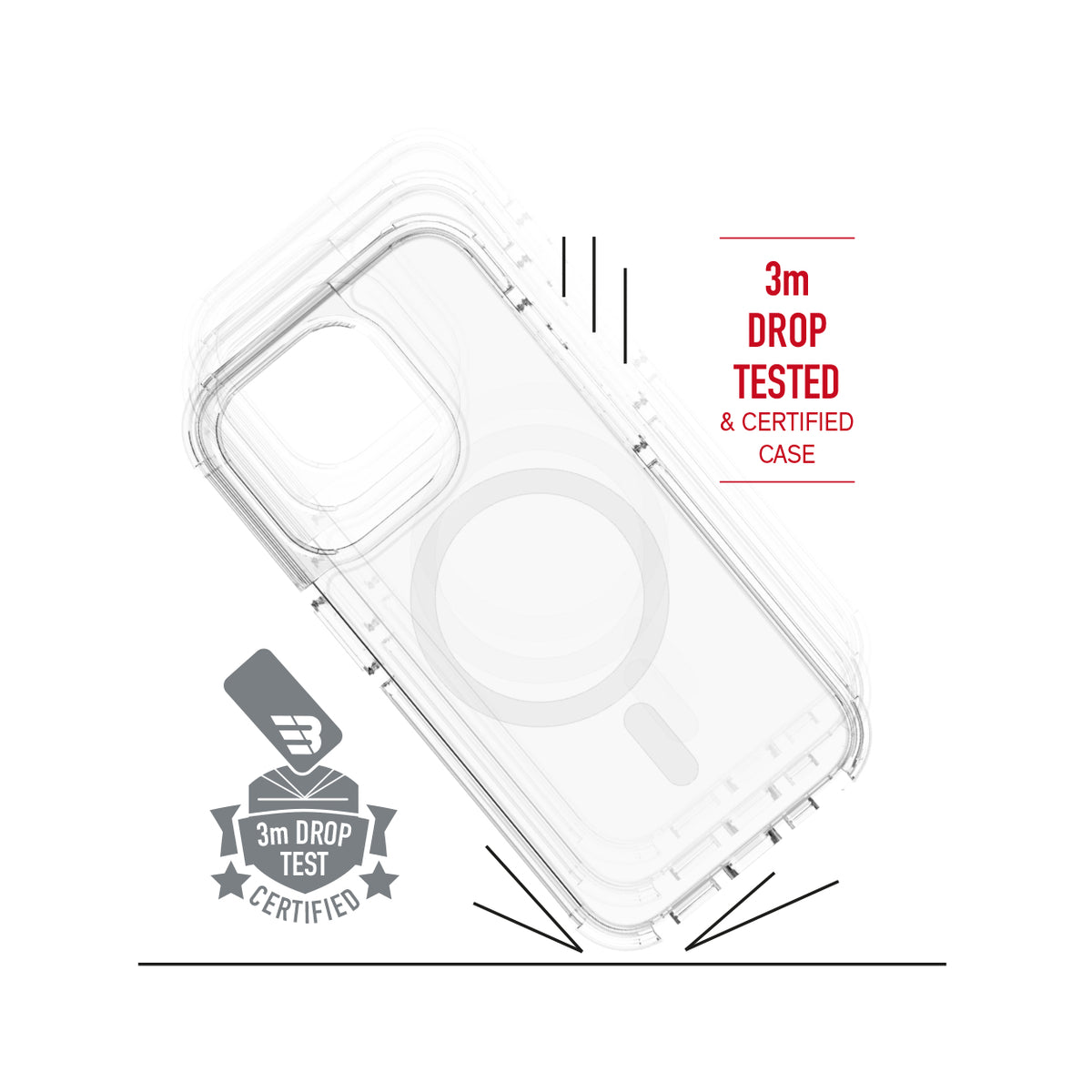 BAYKRON Premium AirTek Pro Mag Case for iPhone® 15 Pro Max 6.7" with Air Cushion Shockproof Protection and MagSafe® Compatible - Clear