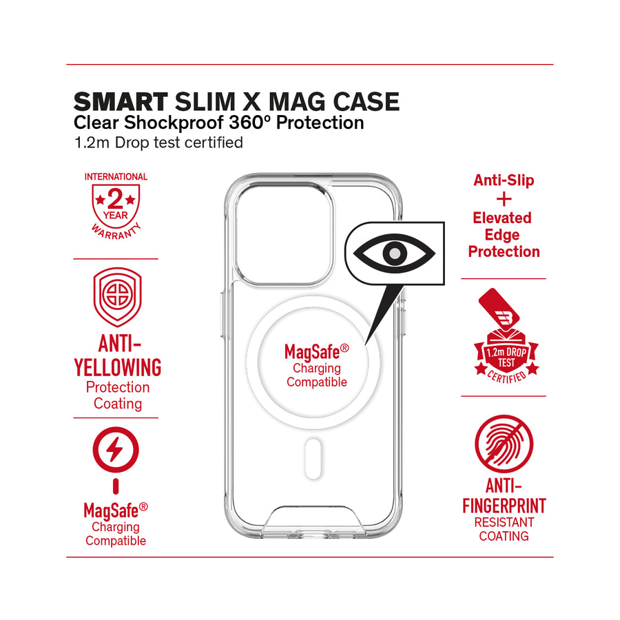 BAYKRON Smart Slim X Mag Case for iPhone 15 Pro 6.1" Air Cushion Shockproof Protection and MagSafe® Compatible - Clear