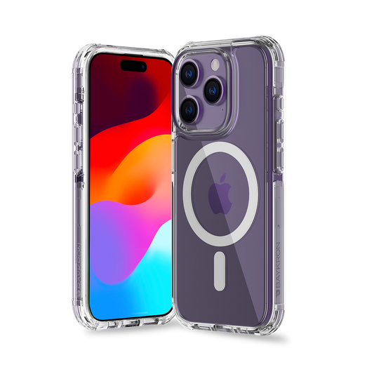 BAYKRON Premium AirTek Pro Mag Case for iPhone® 15 Pro Max 6.7" with Air Cushion Shockproof Protection and MagSafe® Compatible - Clear