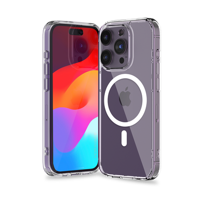 BAYKRON Premium Slim Mag Case for iPhone® 15 Pro Max 6.7" with Air Cushion Shockproof Protection and MagSafe® Compatible - Clear