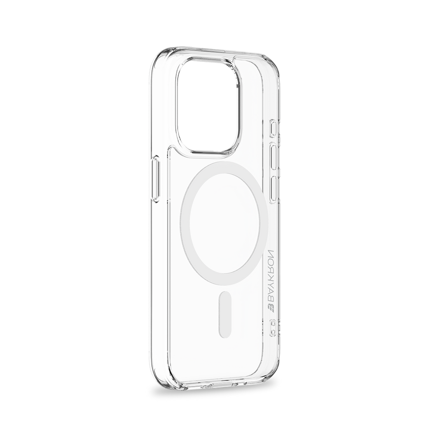 BAYKRON Premium Slim Mag Case for iPhone® 15 Pro Max 6.7" with Air Cushion Shockproof Protection and MagSafe® Compatible - Clear