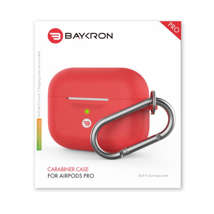 BAYKRON Premium Silicone Protective Case with Carabiner for AirPods Pro® - Red