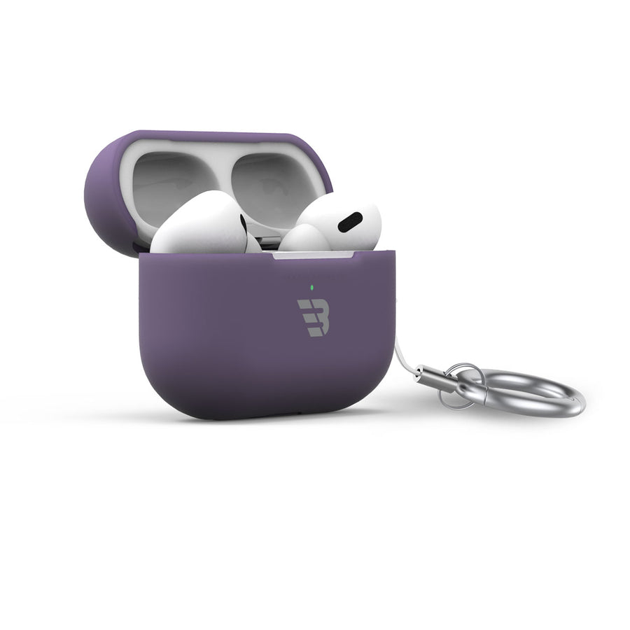 BAYKRON Premium Silicone Case for AirPods Pro® 2nd Generation Impact Resistant and Wireless Charging Compatible with Carabiner Ring Lanyard - Purple