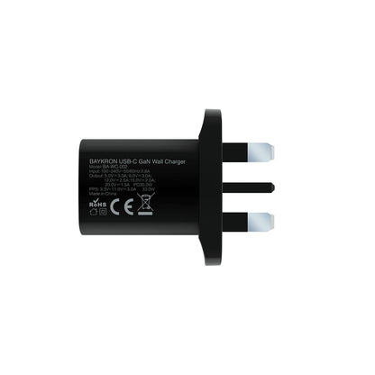 BAYKRON Premium 33W GaN Mini Ultra Fast Wall Charger with USB-C 33W for Standard UK wall outlets