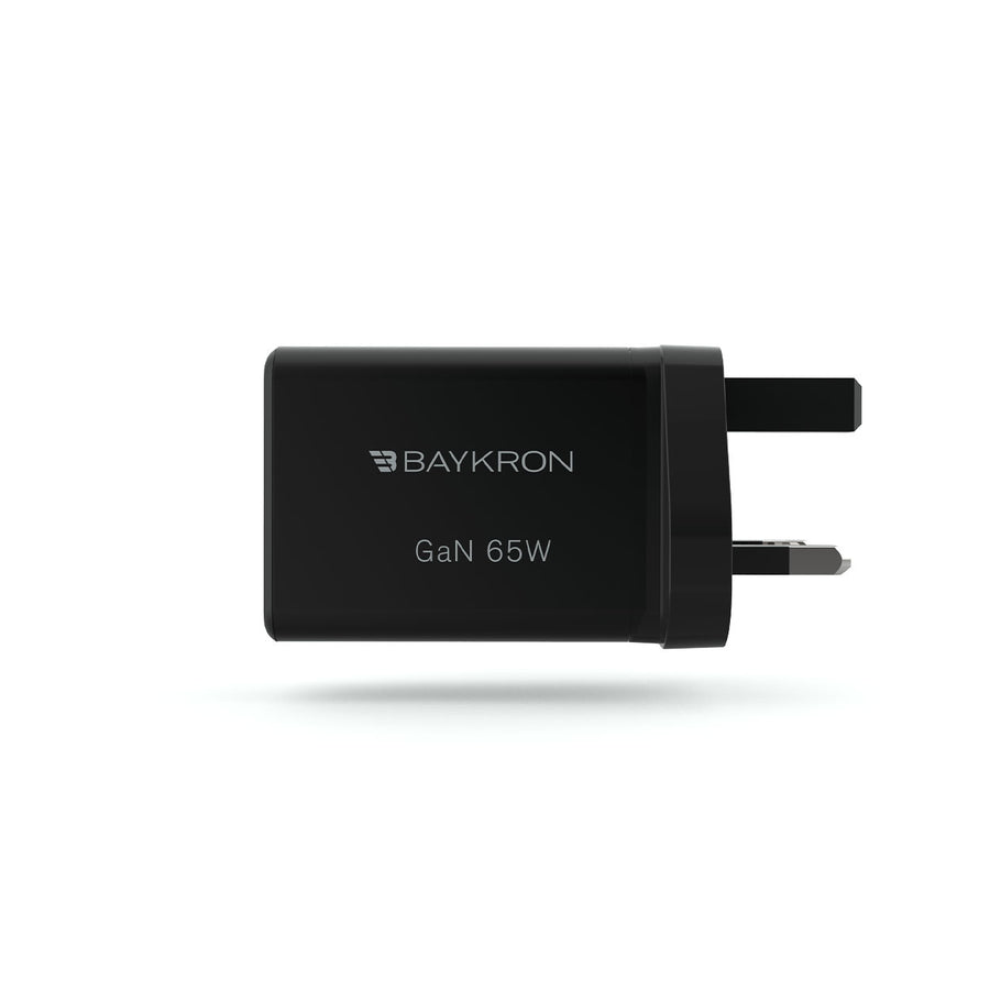 BAYKRON Premium 65W GaN Ultra Fast Triple Port Wall Charger with USB-A 18W and USB-C PD 65W &  USB-C PD 20W, for Standard UK wall outlets