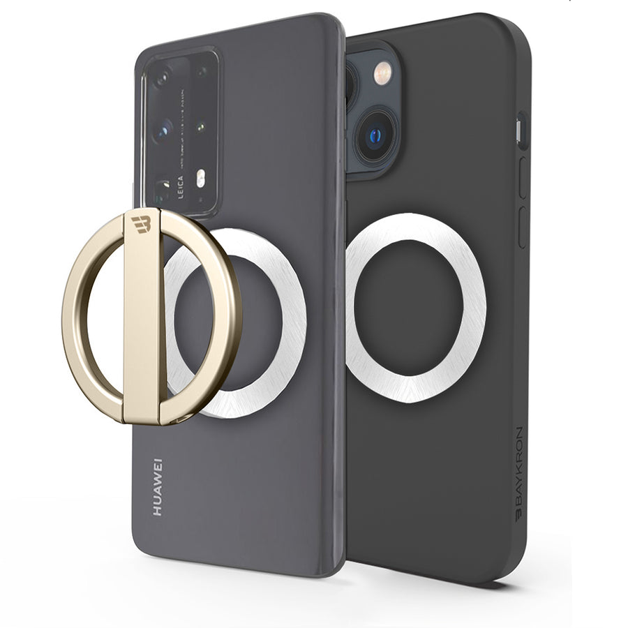 BAYKRON Premium Mag Stand Compact Magnetic Stand with included magnetic ring for all cases and smartphones - Gold