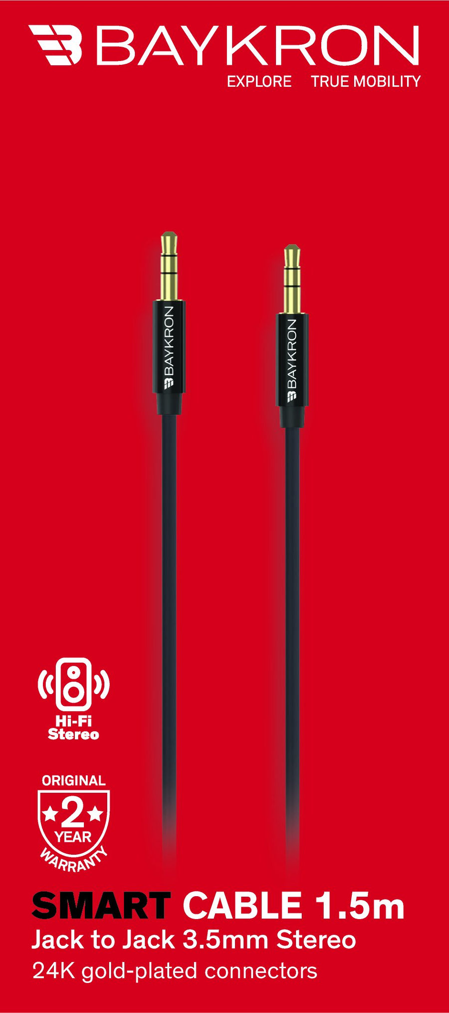 BAYKRON 1.2M Gold Plated Smart Line Cable 3.5MM Jack to 3.5MM Jack