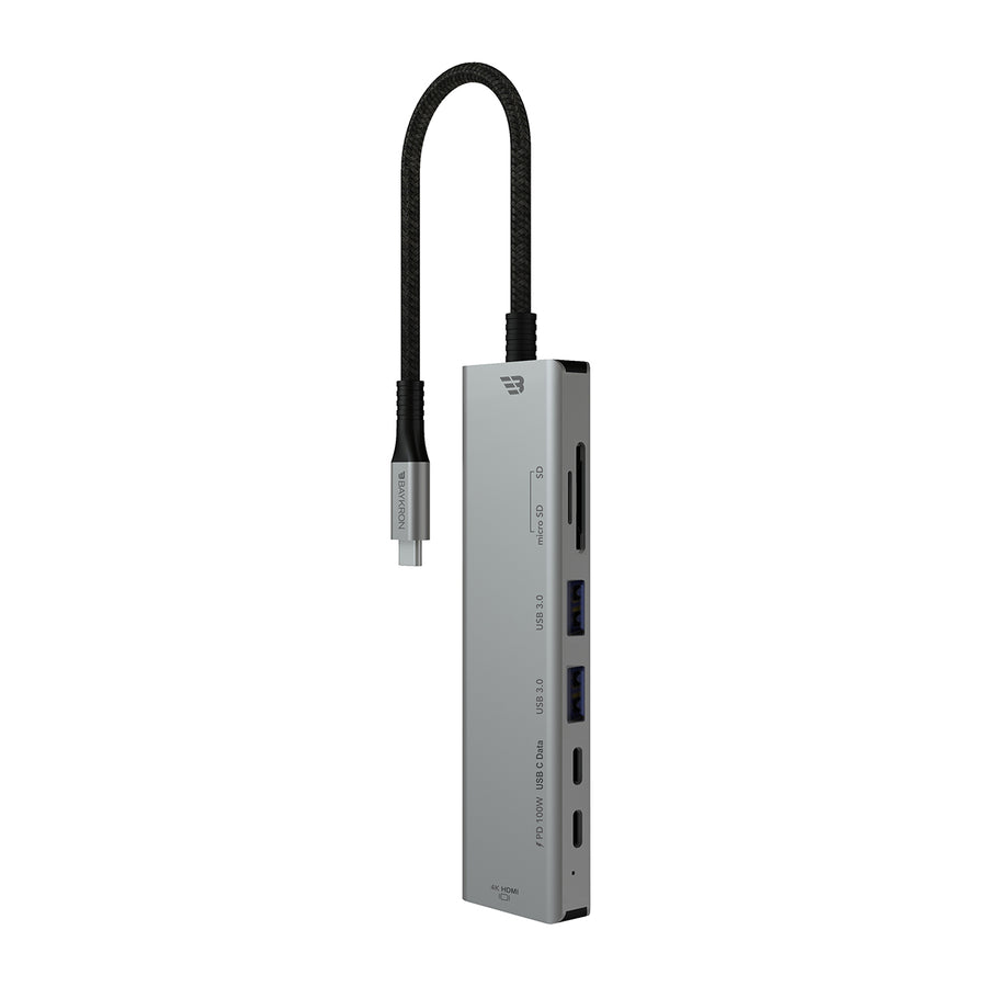 BAYKRON Premium Explorer Multi-Hub USB-C PD100W, USB 3.0, 4K HDMI, SD & MicroSD, Bullet-proof Aramid fiber braided nylon cable