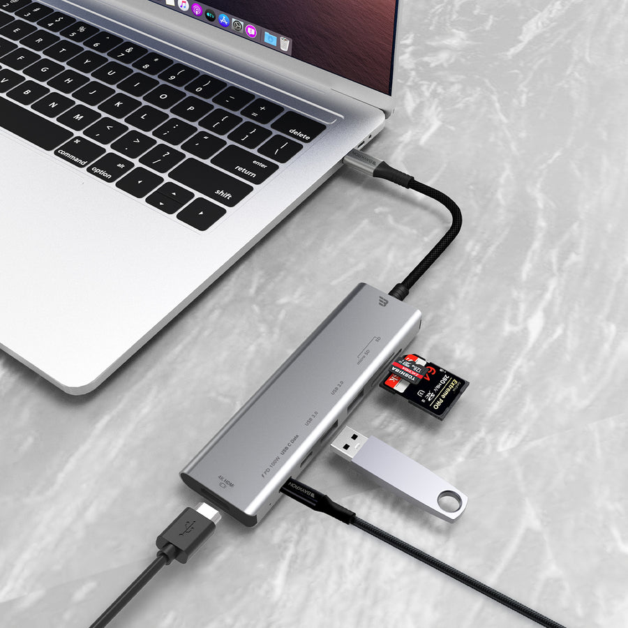 موزع متعدد المنافذ BAYKRON Premium Explorer USB-C PD100W، USB 3.0، 4K HDMI، SD – Baykron International