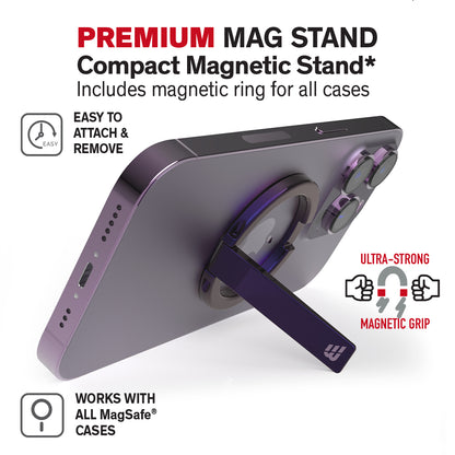 BAYKRON Premium Mag Stand Compact Magnetic Stand with included magnetic ring for all cases and smartphones - Purple