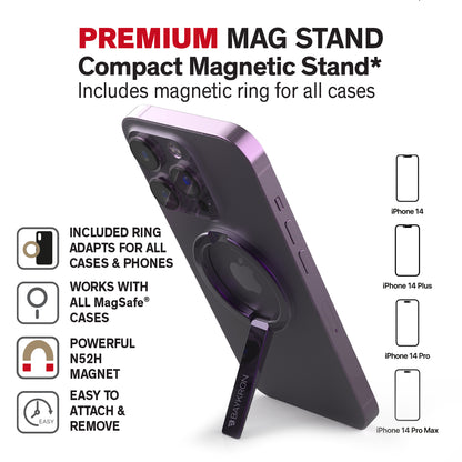BAYKRON Premium Mag Stand Compact Magnetic Stand with included magnetic ring for all cases and smartphones - Purple