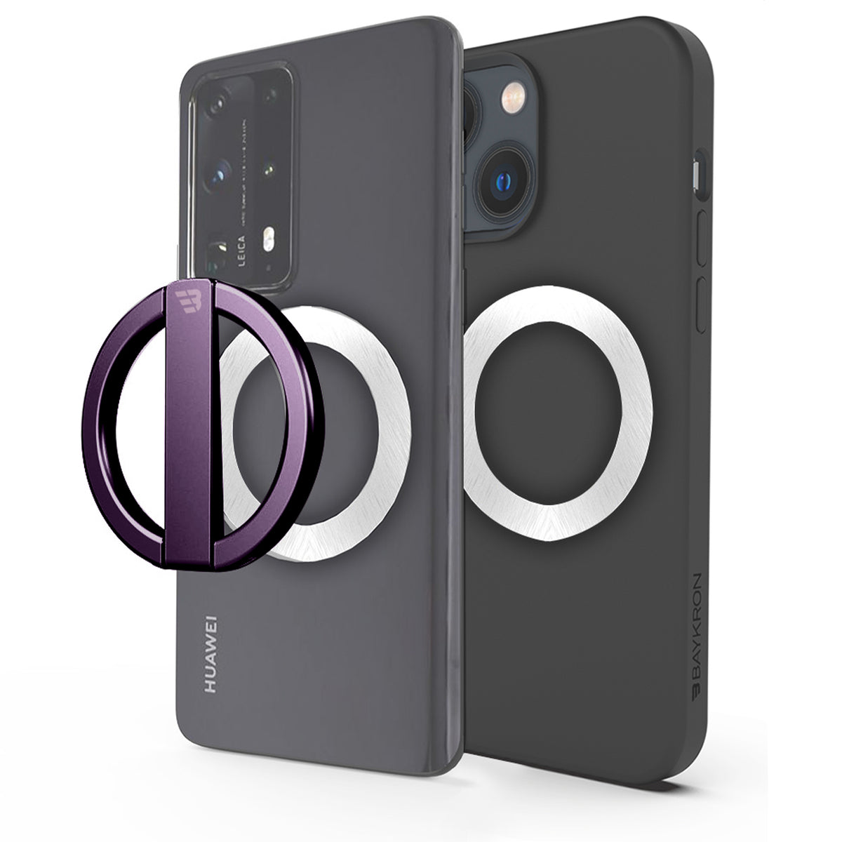BAYKRON Premium Mag Stand Compact Magnetic Stand with included magnetic ring for all cases and smartphones - Purple