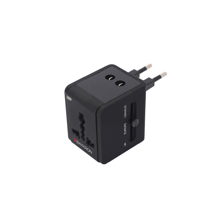 BAYKRON 2.5A Universal World Travel Adapter with dual 2.4A USB charging ports - Black
