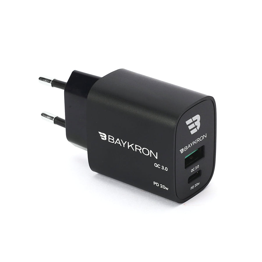 BAYKRON 36W Fast Charging Dual Port Wall Charger with Type-C™ Power Delivery 20W + QC3.0 technology for European Standard Outlets