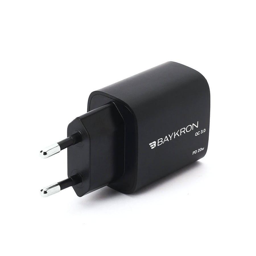 BAYKRON 36W Fast Charging Dual Port Wall Charger with Type-C™ Power Delivery 20W + QC3.0 technology for European Standard Outlets
