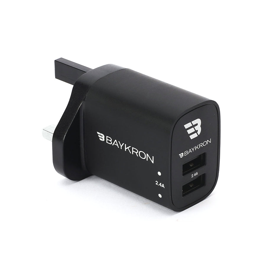 BAYKRON 12W Wall Charger with dual 2.4A USB ports for UK Standard Outlets