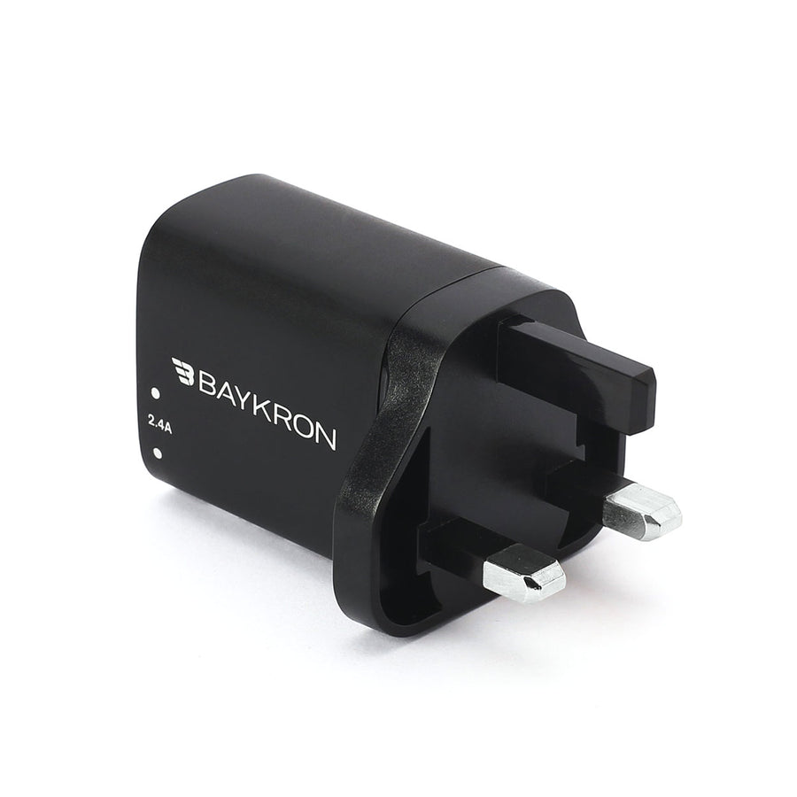 BAYKRON 12W Wall Charger with dual 2.4A USB ports for UK Standard Outlets