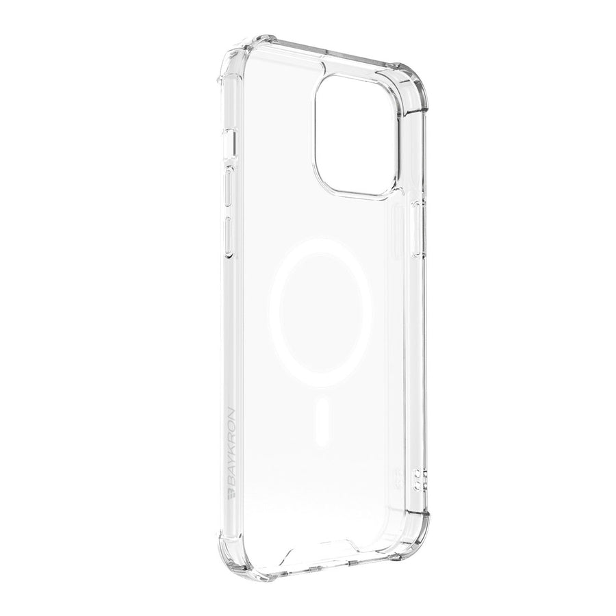 BAYKRON Premium Mag Case for iPhone® 13 Pro 6.1” with Deluxe Nylon Carry Strap - Shockproof and Anti-bacterial - Clear